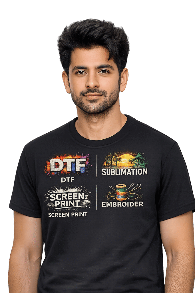 Alisha Print custom navy blue T-shirt mockup for T-Shirts Printing in Delhi with company logo