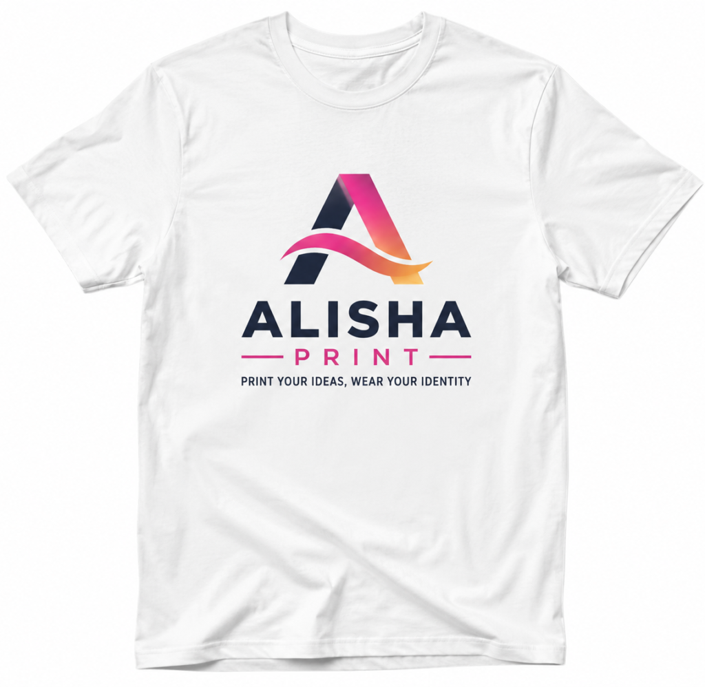 Alisha Print custom navy blue T-shirt mockup for T-Shirts Printing in Delhi with company logo